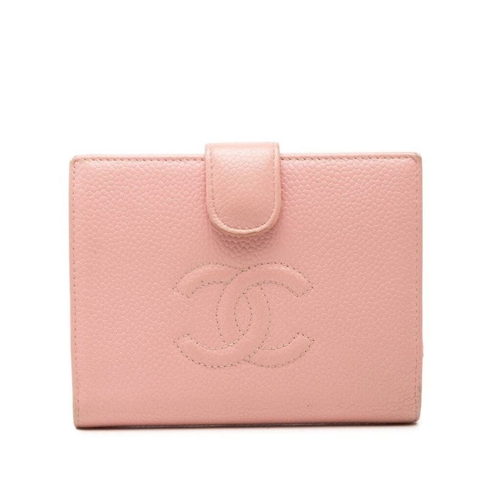 Chanel CC Logo Bifold Wallet Caviar Pink
